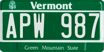 VT license plate APW987