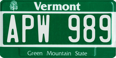 VT license plate APW989