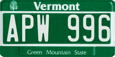 VT license plate APW996