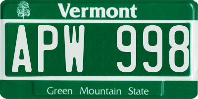 VT license plate APW998