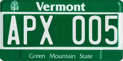 VT license plate APX005
