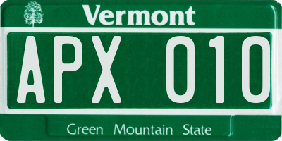 VT license plate APX010