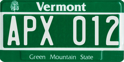 VT license plate APX012