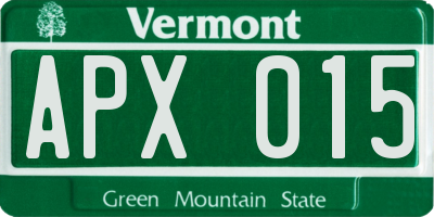 VT license plate APX015