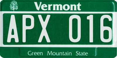 VT license plate APX016