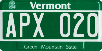 VT license plate APX020