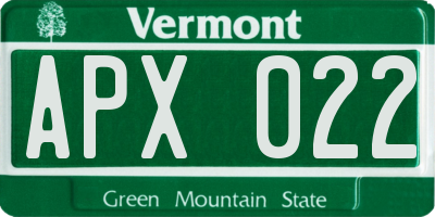 VT license plate APX022