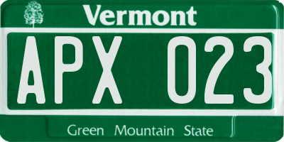 VT license plate APX023
