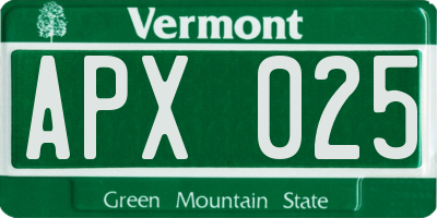 VT license plate APX025