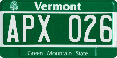 VT license plate APX026