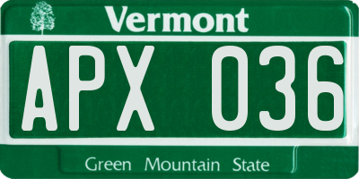 VT license plate APX036