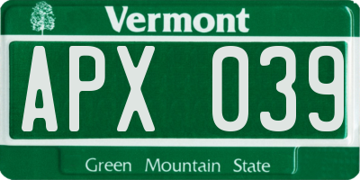 VT license plate APX039