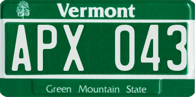 VT license plate APX043