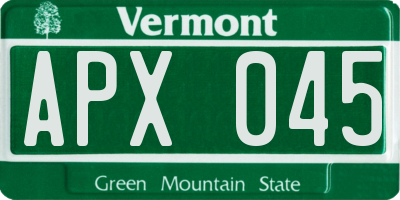 VT license plate APX045