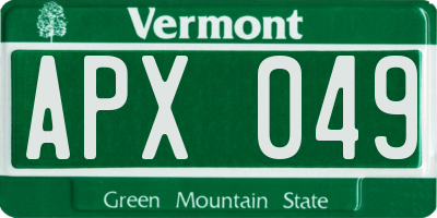 VT license plate APX049