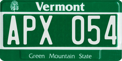 VT license plate APX054