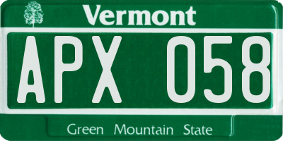 VT license plate APX058
