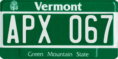 VT license plate APX067