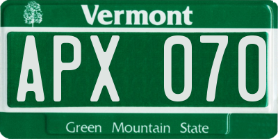 VT license plate APX070