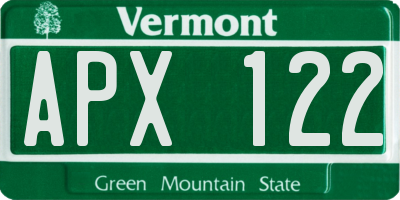 VT license plate APX122