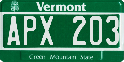 VT license plate APX203