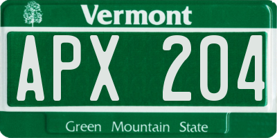 VT license plate APX204