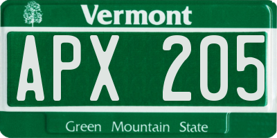 VT license plate APX205