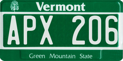 VT license plate APX206
