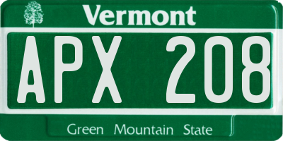 VT license plate APX208