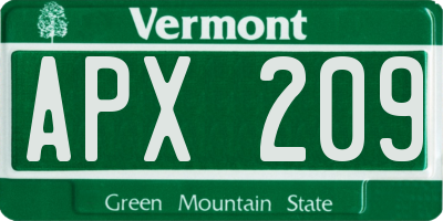 VT license plate APX209