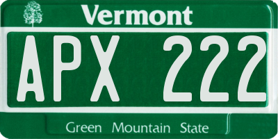 VT license plate APX222