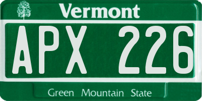 VT license plate APX226