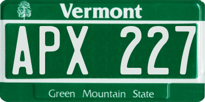 VT license plate APX227