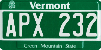 VT license plate APX232