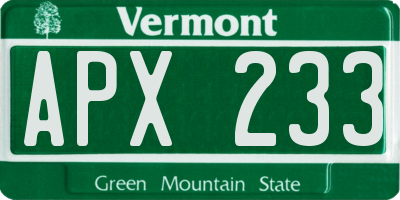 VT license plate APX233