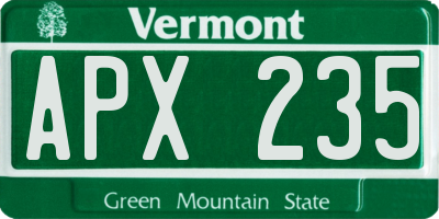 VT license plate APX235