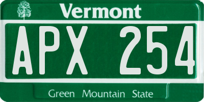 VT license plate APX254