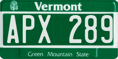 VT license plate APX289