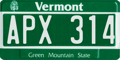 VT license plate APX314