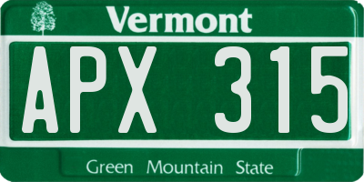 VT license plate APX315