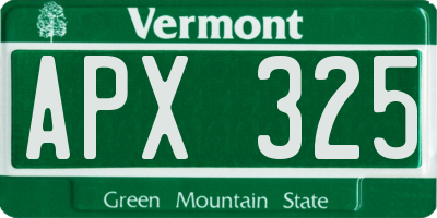 VT license plate APX325
