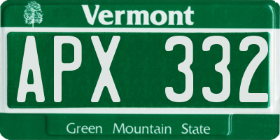 VT license plate APX332