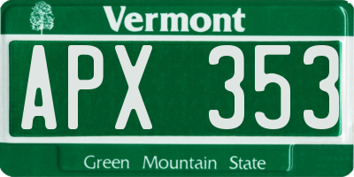 VT license plate APX353