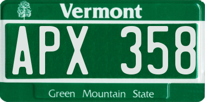 VT license plate APX358