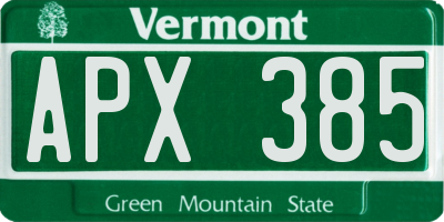 VT license plate APX385