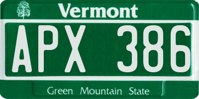 VT license plate APX386