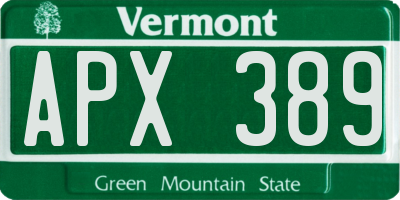 VT license plate APX389