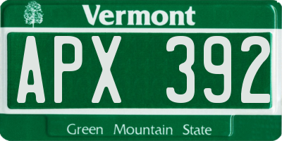 VT license plate APX392