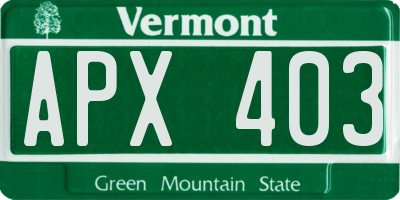 VT license plate APX403