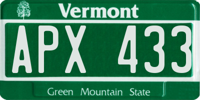 VT license plate APX433